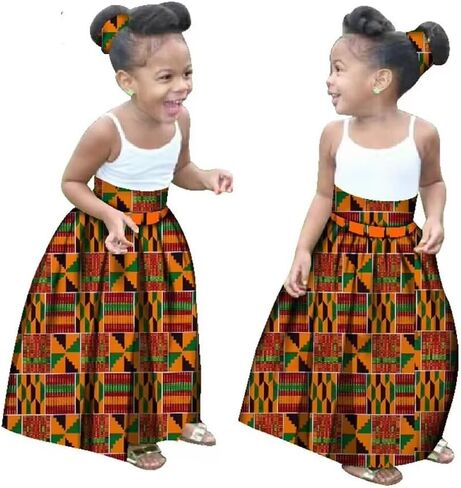 XIAOHUAGUA Little Girl’s African Wax Print Skirts Bohemian Ankara High Waist Long Skirt for Kids Girls Kente Clothes 7-12T in Saudi Arabia