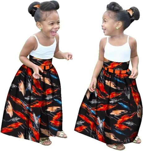 XIAOHUAGUA Little Girl’s African Wax Print Skirts Bohemian Ankara High Waist Long Skirt for Kids Girls Kente Clothes 7-12T in Saudi Arabia