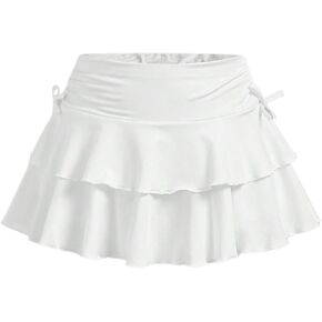 GORGLITTER Girl's Drawstring Ruched Ruffle Flared Skirt Tie Side Tiered Layer Mini Skirts