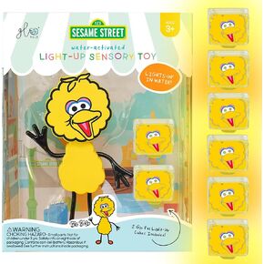 Glo Pals x Sesame Street Big Bird Water-Activated Bath Toy with 6 Reusable Light-Up Cubes for Sensory Play
