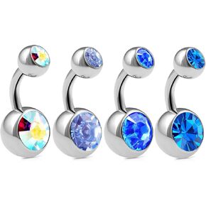 4pcs 14g 1/4 Short Belly Button Rings Navel Jewelry Steel Crystals Bars Earring Non Dangle Banana Piercing Studs ACPD