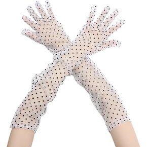 Women's Polka Dot Mesh Gloves Lace Tulle Organza Extra Long Evening Glove 1 Pair