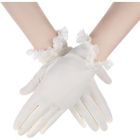 Women's Short White Gloves with Pearl Bridal Lace Gloves 1920s Stretchy Glove for Wedding Opera Party