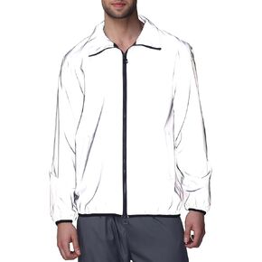 LZLRUN Mens Reflective Jacket Windbreakers Rave High Visibility Holographic Coat Outfit