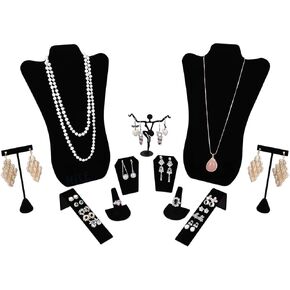 MOOCA 11 Pcs Black Velvet Jewelry Displays Set, Earring Holder, Necklace Display, Bracelet Set