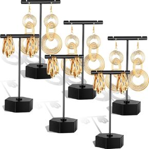 6 PCS Metal arring t bar stand stand arring arring arme stand stand with hexagon base tabletop jewelry tower necklizer for barceles barcelets ، hexagon base 6 pcs leight 4.5 "و 5.3" (Gold)
