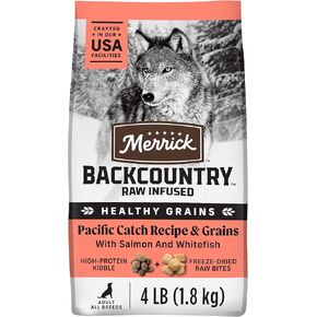 Merrick Backcountry Raw Infused Dry Dog Food وصفة صيد المحيط الهادئ مع الحبوب الصحية، تجميد طعام الكلاب المجفف - 4 رطل. حقيبة