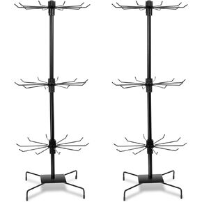 2 Pcs 3 Tires Rotating Display Stand Jewelry Display Rack with Hooks Metal Earrings Display Stands for Selling Necklace (Black)