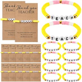 Teacher Appreciation Gifts for Women Clay Beaded Thank You Bracelets with Thank You Message Card Bracelets for Teacher Graduation Birthday Retirement Gifts