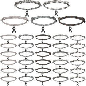Tondiamo 30 Pcs Brain Cancer Awareness Bracelets Bulk with Grey Ribbon Cancer Prevention Month Accessories Brain Tumor Awareness Items for Men Women Charity Recognition Public Event