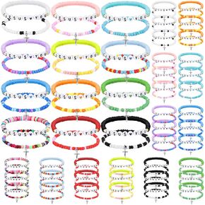 Ecally 72 Pcs Christian Graduation Gifts Jesus Loves You Bracelets Bulk Beaded Friendship Bracelet for Graduation Party Women Men Colorful Religious Cross Inspirational Reminder Jewelry Gift