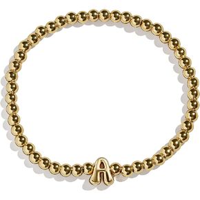 Initial Pisa Stretch Bracelet - Personalized Gold-Plated Beaded Bracelet for Women, Custom Ball Trendy Jewelry