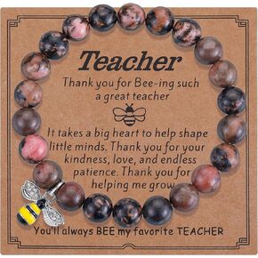 iWenSheng Teacher Appreciation Gift for Women - Natural Stone Teachers Stretch Bracelet Christmas Valentine’s Day Gifts