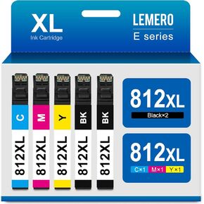 مجموعة خرطوشة حبر LEMERO 812XL بديلة مُعاد تصنيعها لخراطيش حبر Epson 812XL 812 XL لطابعة Epson Workforce Pro WF-7840 WF-7820 WF-7310 (5 عبوات، 2 أسود سماوي أصفر أرجواني)