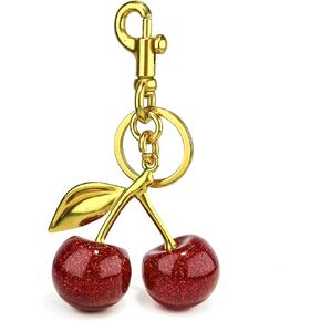 Glitter Cherry Bag Charm with Key Ring and Clip, Cute Cherry Keychain for Women's Purses and Handbags