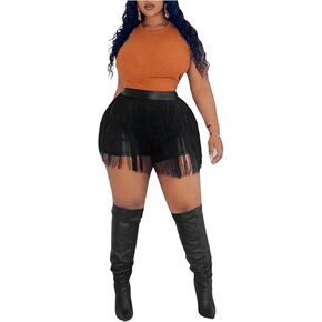 Floerns Women's Plus Size Tassel Trim PU Leather High Waist Straight Leg Mini Shorts