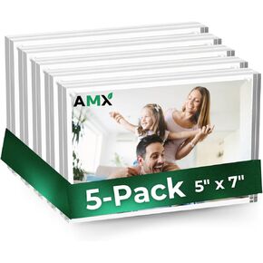 إطارات صور أكريليك AMX® 5x7-5 حزمة مغناطيسية وماقدة على الوجهين وليوسيت واضحة واضحة أنيقة وذاتية للفيلم والهدايا