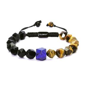 Triple Protection Bracelet for Mens - COLORFEY Authentic Tiger Eye Crystal Beads Bracelets Healing Stone Lapis Lazuli Obsidian Bracelet, Natural Energy Gemstone Handmade Jewelry Gift for Him Balance