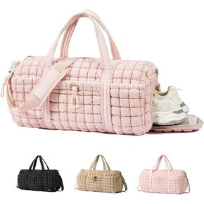 CLUCI Quilted Duffel Bag for Women, Large Puffer Duffle Weekender Bag with Shoe Compartment, Overnight Carry On Bag Workout for Airplane, Sports