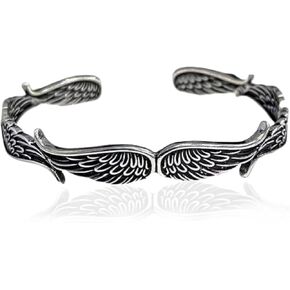 سوار Ywman Stains Steel Angel Wing ، سوار الكفة الريش الجناح ، هدية مجوهر