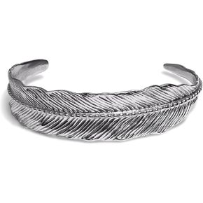 Elegatto Premium Feather Silver Cuff Bracelet للرجال | الفولاذ المقاوم للصدأ من الدرجة البحرية مع التفاصيل المحفورة باليد | مجوهرات مصمم الرجال | ق إلى م