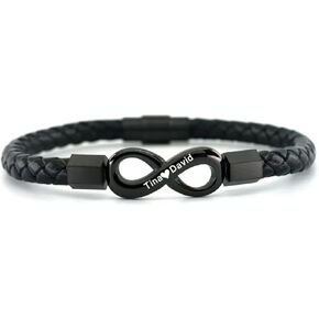 Personalized Infinity Leather Bracelet for Men,Stainless Steel Love You Forever and Always Bracelets Engraved with Name Band Bangle Wrist Bracelet Jewelry Gifts for Husband Dad Brother Son