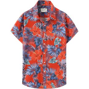TUNEVUSE Hawaiian Shirt for Men Short Sleeve Floral Printed Casual Button Down Summer Beach Dress Shirts