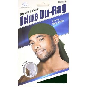 Dream Deluxe du-Rag Green 3 Pack سلس وسميك ، تمتد ، خالية من التجاعيد ، البوليستر بنسبة 100 ٪