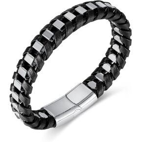 Men's Leather Braided Bracelet Stainless Steel Bracelet Father's Day Birthday Gifts Jewelry Gifts for Men 8.5" Classic Men Wristband