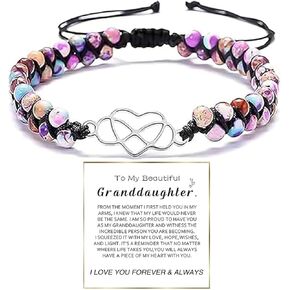 To My Granddaughter/Daughter/Mom/Niece-Infinity Forever Love Heart Bracelet,Adjustable Natural Emperor Jasper Stone Beaded Wrap Bracelet Duoble Layer for Mind Peace,Bracelet for Granddaughter/Daughter