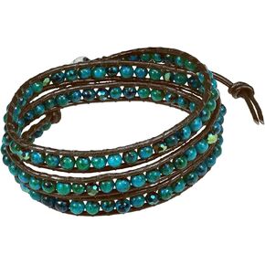 Aeravida Boho Chic مستوحى من الخرز الحجري الأخضر والأزرق من الحجر والجلد الأصلي 3 طبقة التفاف حول سوار لإكسسوارات الأزياء الأنيقة والعصرية للجنسين