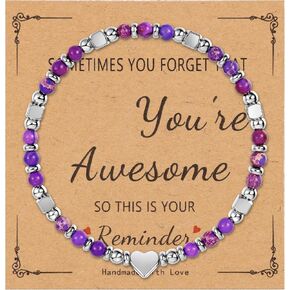 Tiny Natural Stone Beaded Bracelets for Women Sometimes You Forget You're Awesome Inspirational Gifts Bracelets Mothers Day Graduation Christmas Birthday Gifts for Mom Friend Sister