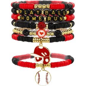 8Pcs Game Day Multi-layer Baseball Bracelet for Men Women Colorful handmade Polymer Clay Sports Fans Bracelet Boho Heishi Summer Beach Fashion Charm Jewelry