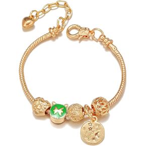 18K Gold Plated Zodiac Constellation Bracelet for Women, Cute Love Heart Charms Bracelet Chain Wrap Jewelry Gift
