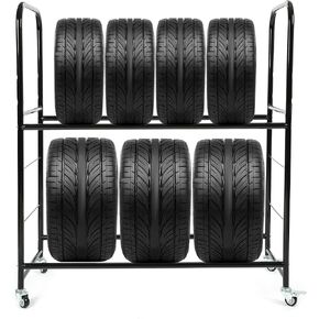 ECOTRIC 45'' X 20'' X 46'' Tire Rack Storage Garage Shelves Holds 8 Tires Adjustable Hight Tire Stand w/Wheels & Protective Cover