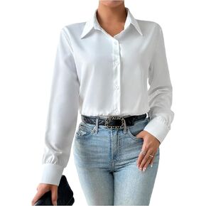 SweatyRocks Women's Button Down Long Sleeve Bodysuit Lapel Collar Casual Leotard Tops in Kuwait