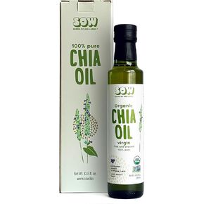 Seeds of Wellness - Organic Chia Seed Oil, Essential Bio Nutrients, Fatty Acids Omega-3 ALA Plant-Based, Cold-Pressed, Unrefined, Non GMO, 8.45 Fl Oz (250 ml) Glass Bottle, Pack of 1, Chile