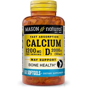 Mason Natural Calcium 1,200 mg with Vitamin D3 50 mcg (2,000 IU) - Immune Support & Bone Health*, Gluten Free, 60 Softgels
