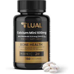 LUAL Calcium Minis 600 mg with Vitamin D3 - Bone & Muscle Support - 150 Mini Softgels - Easy to Swallow - Calcium & D3 for Strong Bones & Mobility