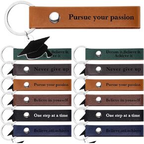 Sureio Graduation Keychain 2025 Bulk Inspirational Graduation PU Leather Gift Keychain 2025 Class Keychains Motivational