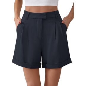 Gracyoga Shorts for Women Trendy Summer Elastic High Waisted Wide Leg Casual Short Loose Cuffed Hem Work Trouser Shorts in Kuwait