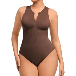FeelinGirl Bodysuits for Women Seamless Body Suit Invisible Zip Up Crew Neck Slimming Ribbed Basic Tank Tops in Kuwait