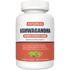 Ashwagandha 6000mg أقصى قوة ، امتصاص محسّن مع الفلفل الأسود وجذر الزنجبيل ، ودعم Mood Adaptogen الطبيعي ، ودعم النوم والطاقة ، و 30 كبسولات نباتية واحدة