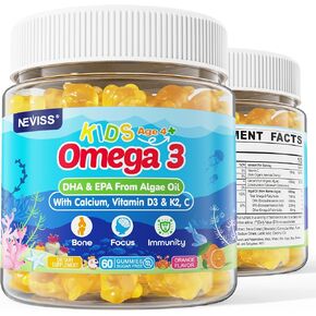 Kids Omega 3 Gummies مع الكالسيوم ، فيتامين D3 و K2 ، C ، أوميغا -3 DHA Gummies للتركيز والذاكرة ، ودعم صحة العظام ودعم المناعة ، وملحق أوميغا 3-لا طعم الأسماك ، غير GMO ، مضغ ، 2 عبوة