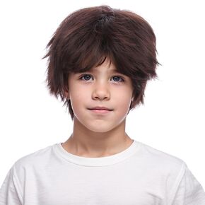 Kids Short Brown Wig Boys Brown Wigs Short Straight Wig for Boys Child Daily Halloween Costume Synthetic Wigs