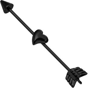 16G 3D HEART INDUSTRIAL JOWNGERY JEWERSICAL SURCICALTY Steel ، Black Arrow Bar Industrial Bare ، Jewelry Industrial for Women and Men