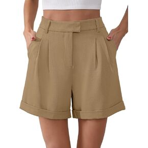 Gracyoga Shorts for Women Trendy Summer Elastic High Waisted Wide Leg Casual Short Loose Cuffed Hem Work Trouser Shorts
