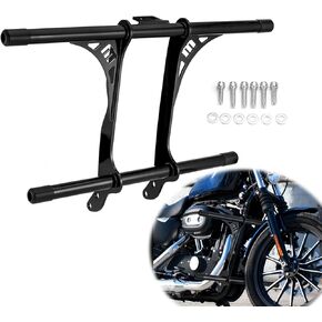 Wsays Engine Guard Highway Crash Bar Front Flat-Out Bar Gloss Black Compatible with Harley Sportster XL 883 1200 2004-2022 with Forward or Mid Control Models