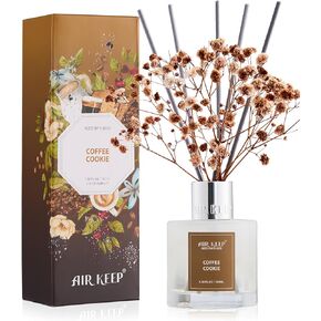Airkeep Reed Diffuser Set,3.38 fl oz (100 ml) - Coffee Cookie Oil Diffusers with 8 Reed Sticks, Home Fragrance Reed Diffuser for Bathroom Shelf Decor
