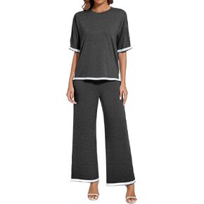 Women's 2025 Summer 2 Piece Outfits Casual Short Sleeve Crewneck TShirt High Waist Pants Tracksuit With Pockets